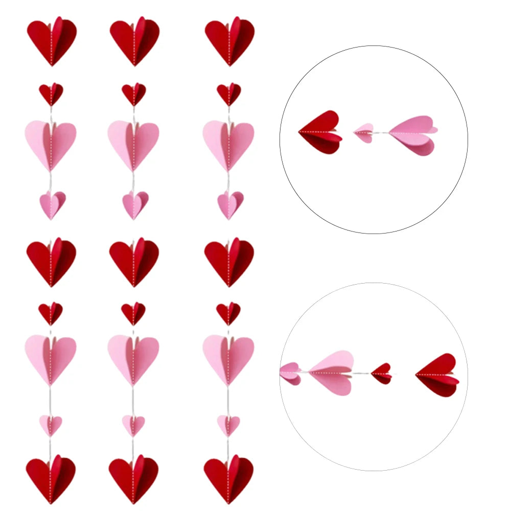 3pcs Valentine's Day Pendant Pull Flag, Three-dimensional love Heart Pendant Pull Flag Heart Decor Heart Pendant for Valentine