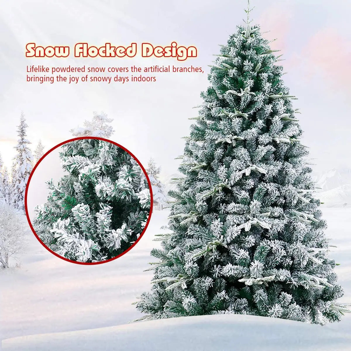 6 Ft Prelit Pencil Christmas Tree, Flocked Artificial Xmas Tree With Warm WhiteLights, Full Branch Tips, Perfect Choice Decorati