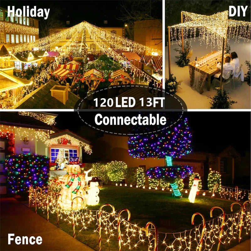 2025 Christmas Lights Street Garland Led Icicle Curtain Lights White Flash Outdoor Festoon Fairy Light Wedding New Year Decor