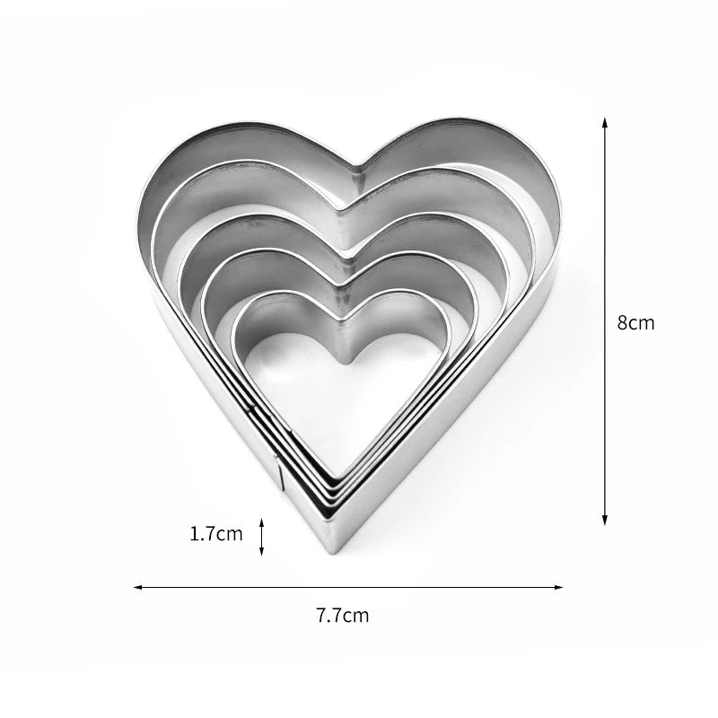 5 Piece Heart Shaped Cookie Cutter Set Valentine Cookie Cutter Stainless Steel Heart Cutter Valentine's Day Gift