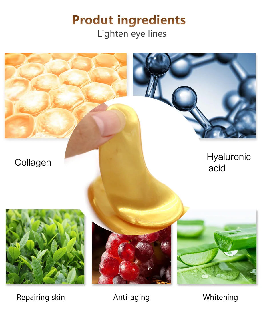 100pcs=50pairs Gold Collagen Eye Mask skincare Anti-Aging Anti Dark Circles Remove Puffiness Moisturizing Eye Patches Skin Care