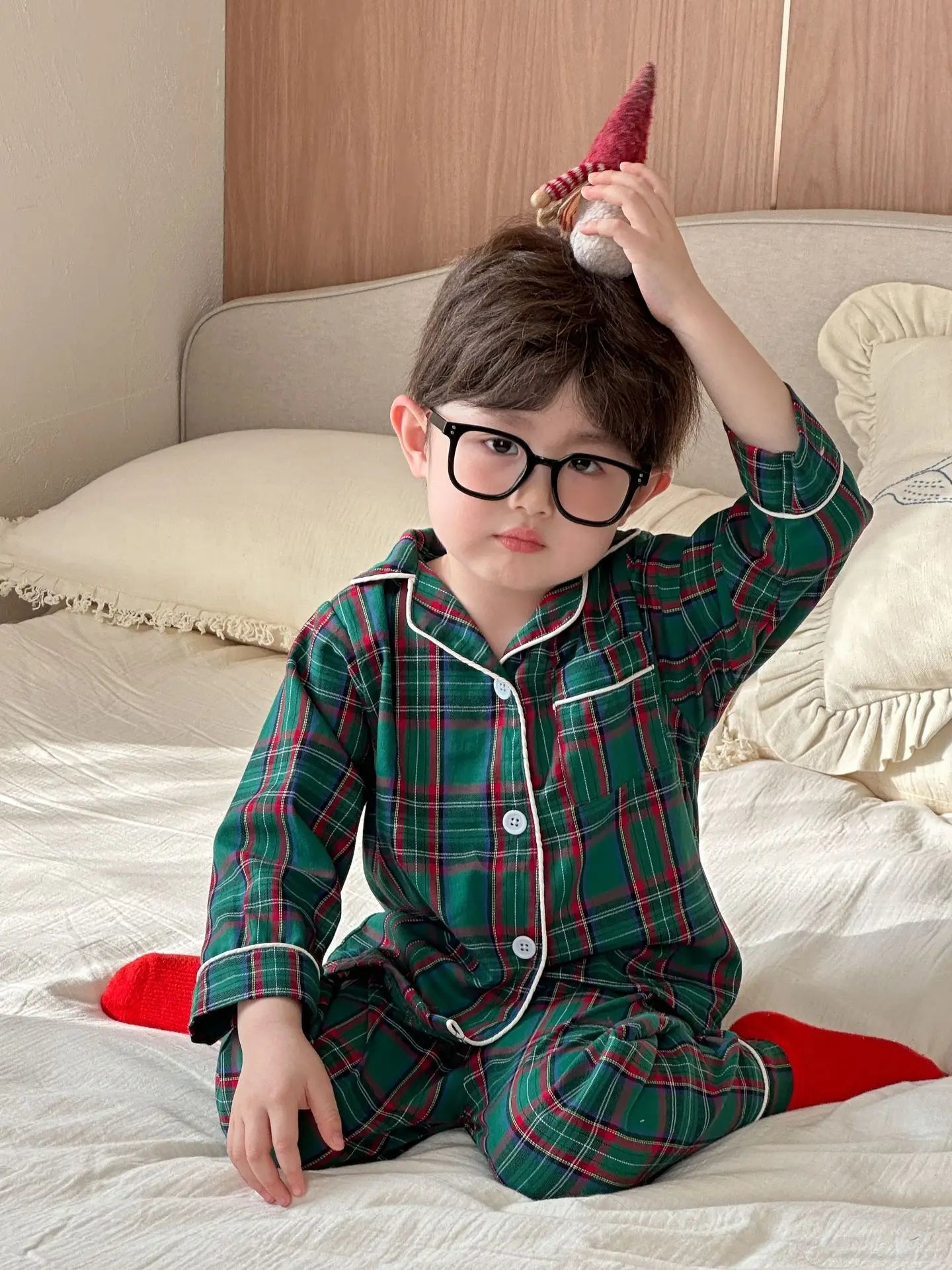 Christmas Children's Pajamas Boys Pure Cotton Plaid New Spring and Autumn Girls Long-sleeved Suit Baby Loungewear