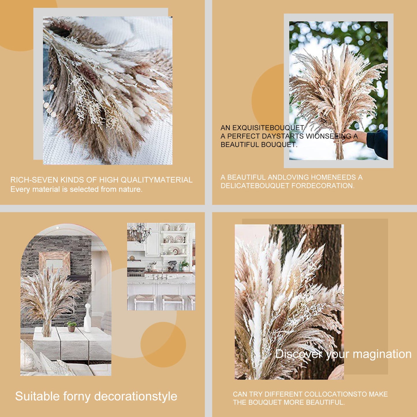 Tripumer 80PCS Natural Dried Pampas Grass Bouquet Bohemian Home Decora