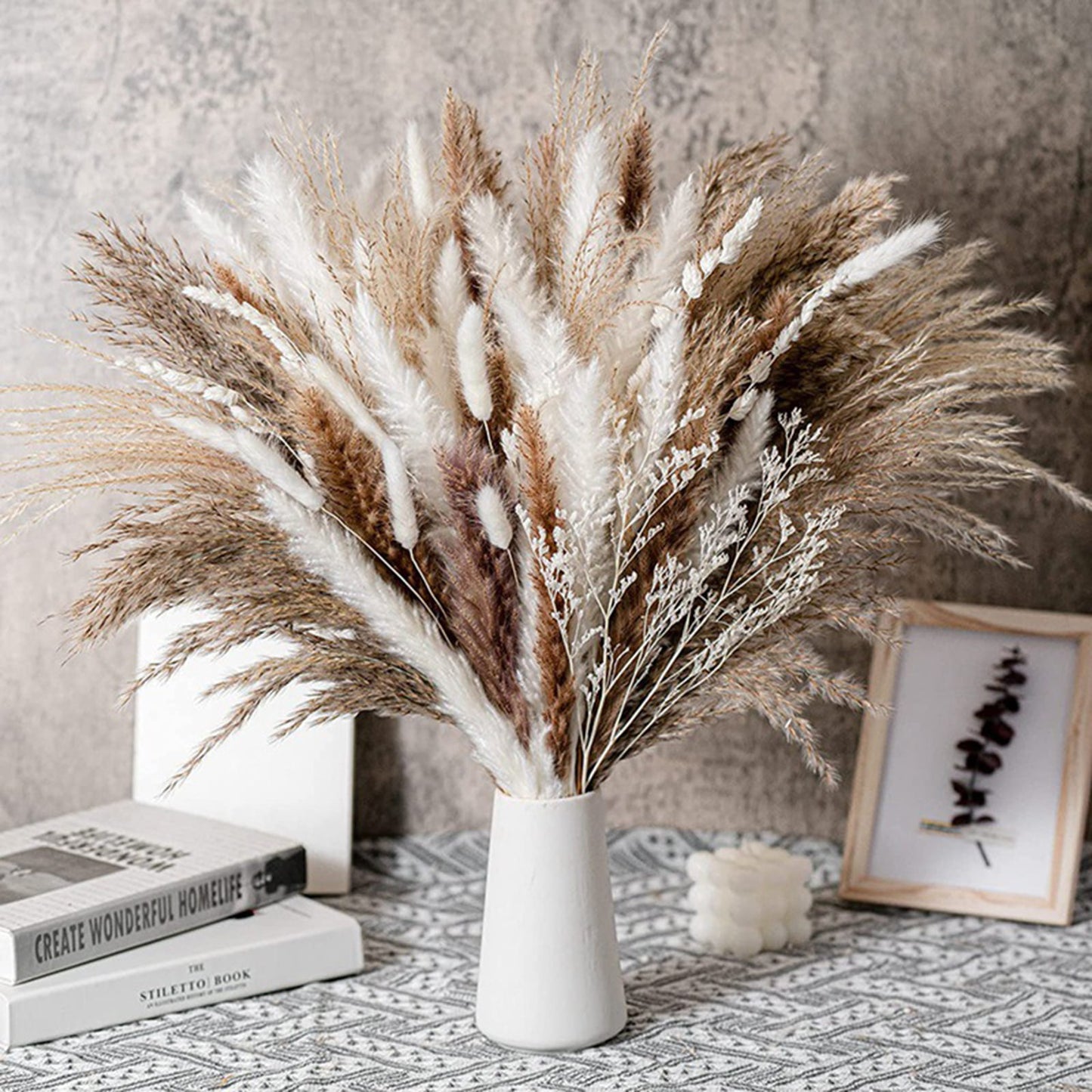 Tripumer 80PCS Natural Dried Pampas Grass Bouquet Bohemian Home Decora