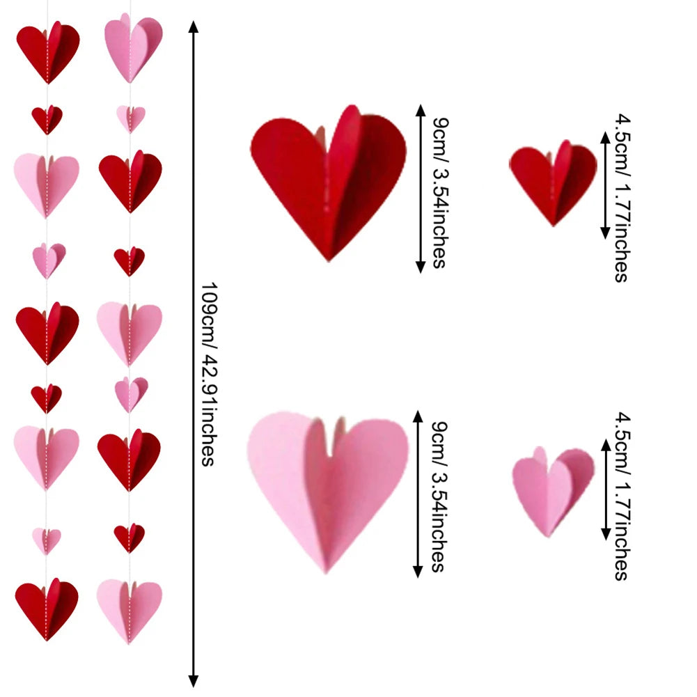 3pcs Valentine's Day Pendant Pull Flag, Three-dimensional love Heart Pendant Pull Flag Heart Decor Heart Pendant for Valentine