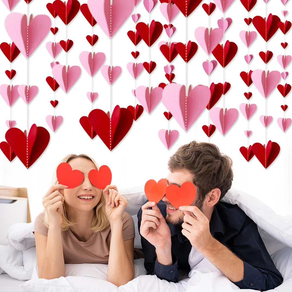 3pcs Valentine's Day Pendant Pull Flag, Three-dimensional love Heart Pendant Pull Flag Heart Decor Heart Pendant for Valentine