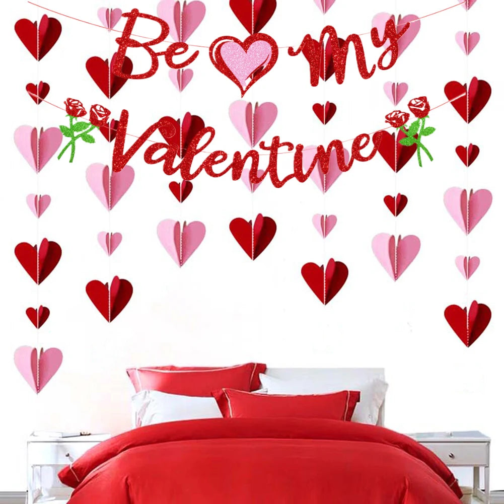 3pcs Valentine's Day Pendant Pull Flag, Three-dimensional love Heart Pendant Pull Flag Heart Decor Heart Pendant for Valentine