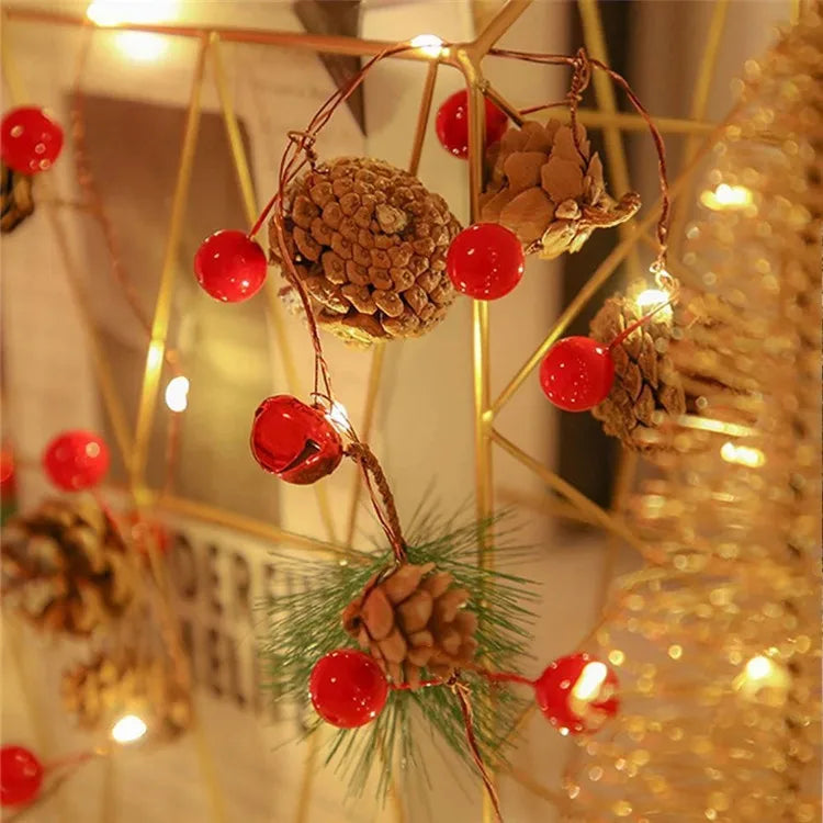 Cute Pine Cones LED String Lights Christmas Ornaments Wire Pine Cone String Light for Holiday Tree Bedroom Home Decor