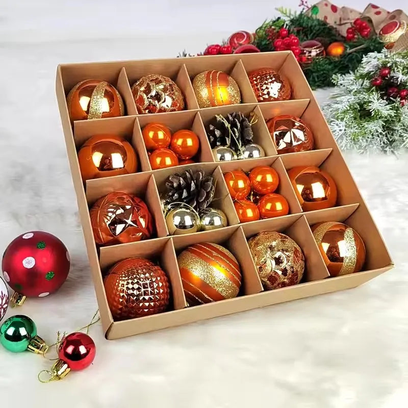 New Arrival High Quality Christmas Ball 3-6cm Paper Box with 42pcs Bright Shaped Painted Ball Christmas Ornaments