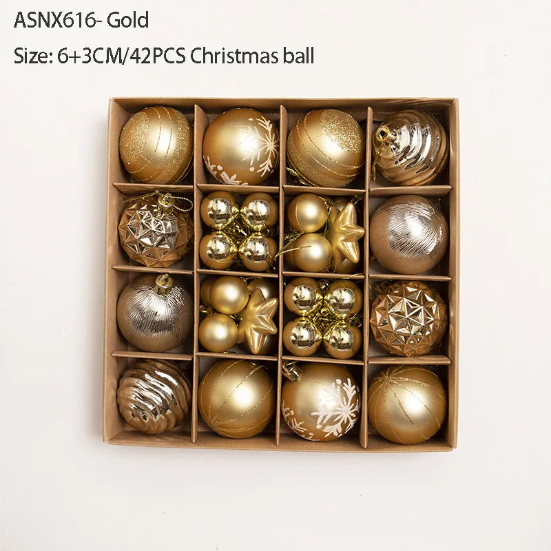 New Arrival High Quality Christmas Ball 3-6cm Paper Box with 42pcs Bright Shaped Painted Ball Christmas Ornaments