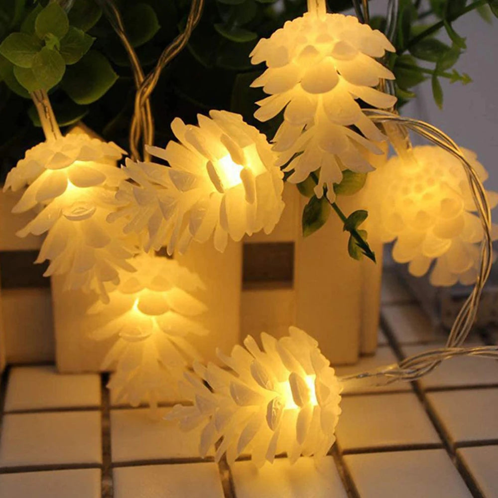 Christmas Fairy LED Pine Cones String Lights Battery Powered Lamp for Festival Party New Year Room Wedding Garland Garden Decor