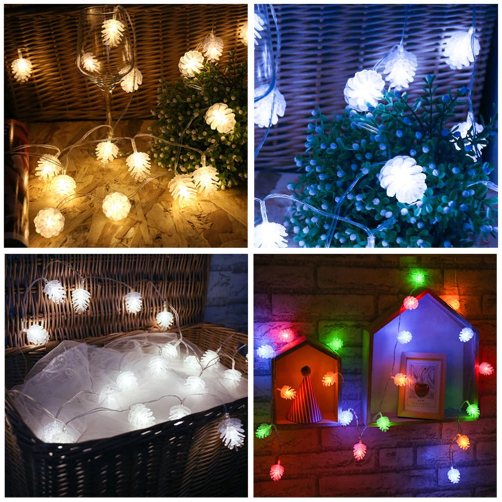 Christmas Fairy LED Pine Cones String Lights Battery Powered Lamp for Festival Party New Year Room Wedding Garland Garden Decor