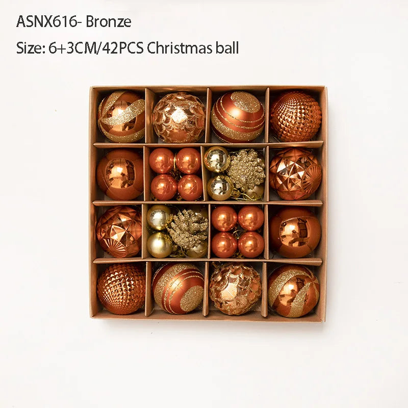 New Arrival High Quality Christmas Ball 3-6cm Paper Box with 42pcs Bright Shaped Painted Ball Christmas Ornaments