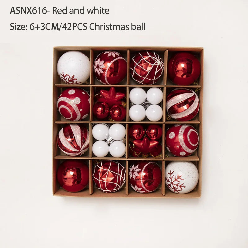 New Arrival High Quality Christmas Ball 3-6cm Paper Box with 42pcs Bright Shaped Painted Ball Christmas Ornaments