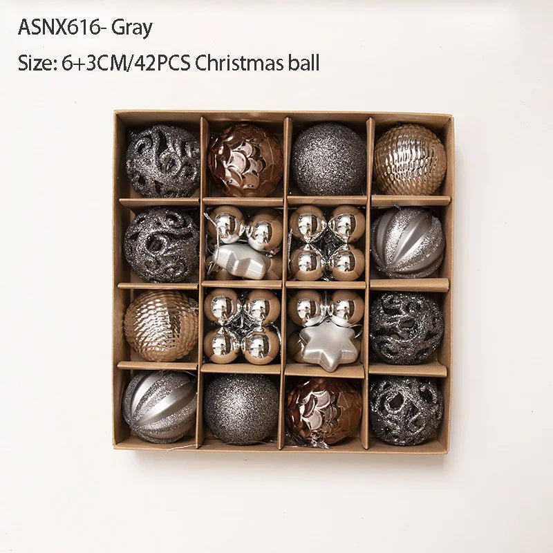 New Arrival High Quality Christmas Ball 3-6cm Paper Box with 42pcs Bright Shaped Painted Ball Christmas Ornaments