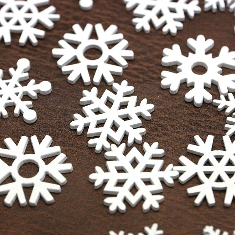 35mm White Wooden Snowflakes Mix Shape Christmas Ornaments Tree Pendants New Year Home Decorations 50pcs/pack