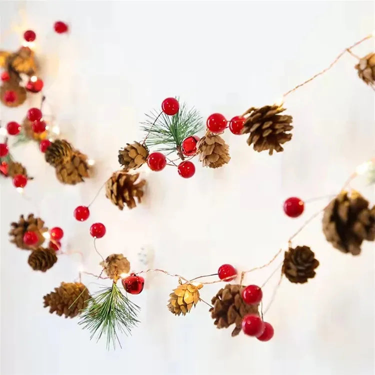 Cute Pine Cones LED String Lights Christmas Ornaments Wire Pine Cone String Light for Holiday Tree Bedroom Home Decor