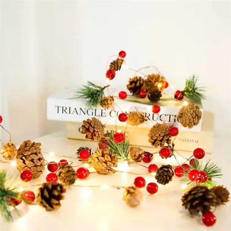 Cute Pine Cones LED String Lights Christmas Ornaments Wire Pine Cone String Light for Holiday Tree Bedroom Home Decor