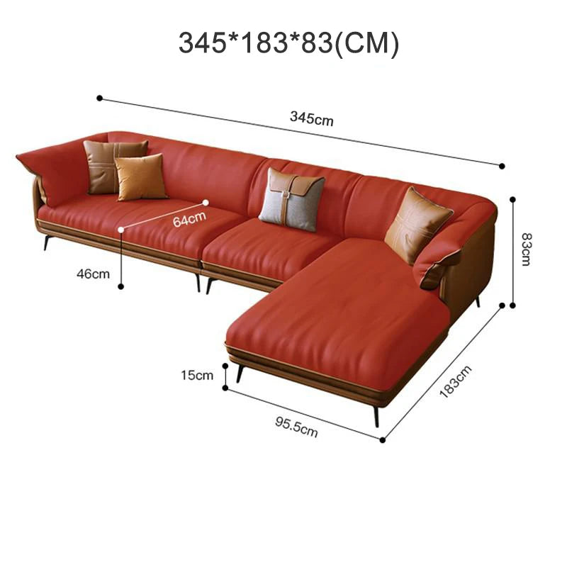 Modern Real Leather Upholstered 1+2+3-Seater Corner Sofa with Black Legs Can be Customzied