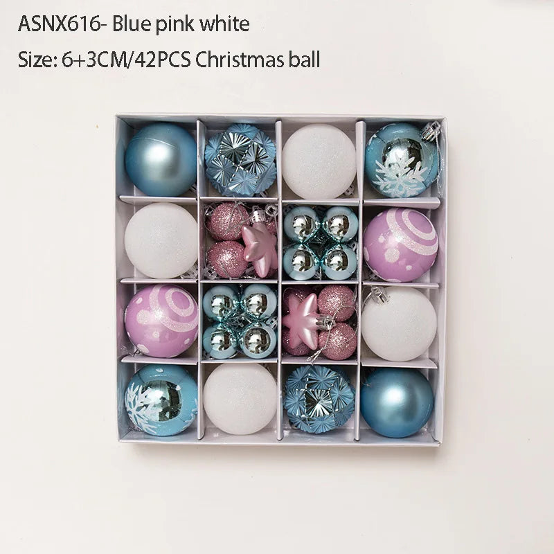 New Arrival High Quality Christmas Ball 3-6cm Paper Box with 42pcs Bright Shaped Painted Ball Christmas Ornaments