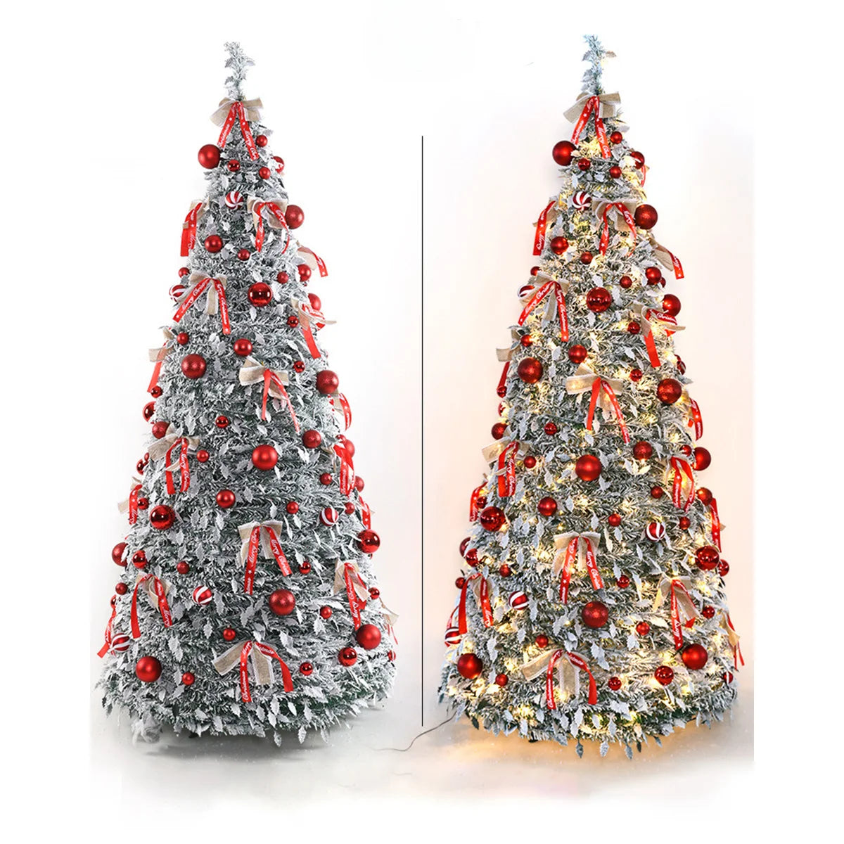 Pre-Decorated 7FT Pop-Up Artificial Christmas Tree Lights Easy Assembly Collapsible Xmas Trees Stand Christmas Time Xmas Trees