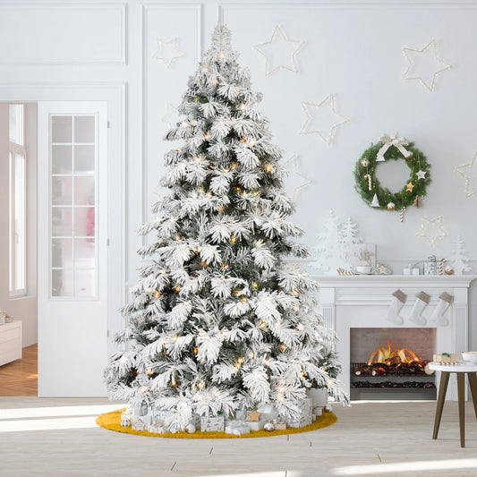 5/6/7/8 Feet Pre-installed Light Flocked Artificial Christmas Tree RGB Fully Pre-installed Light Christmas Tree Snow Flocked