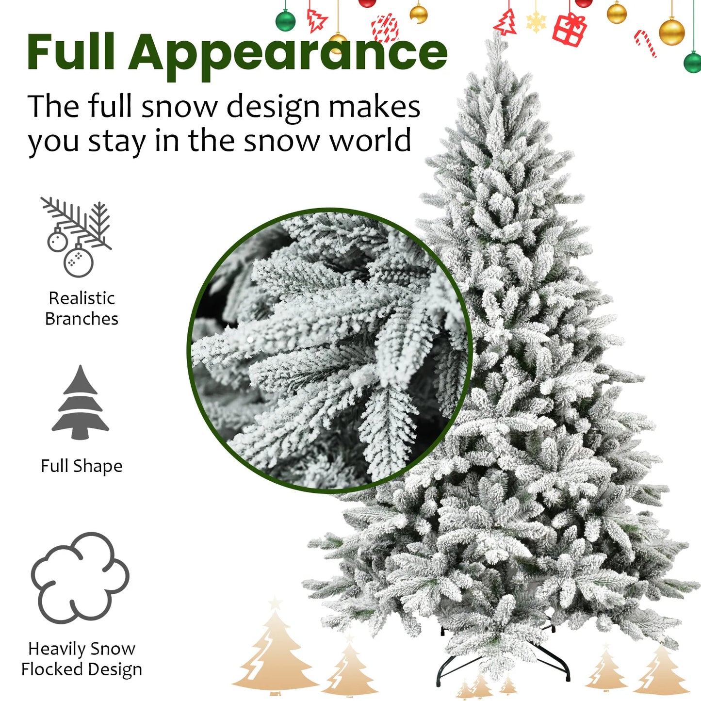 5/6/7ft Best Flocked Artificial Christmas Tree Artificial Hinged Christmas Tree for Holiday Party Office Home Living