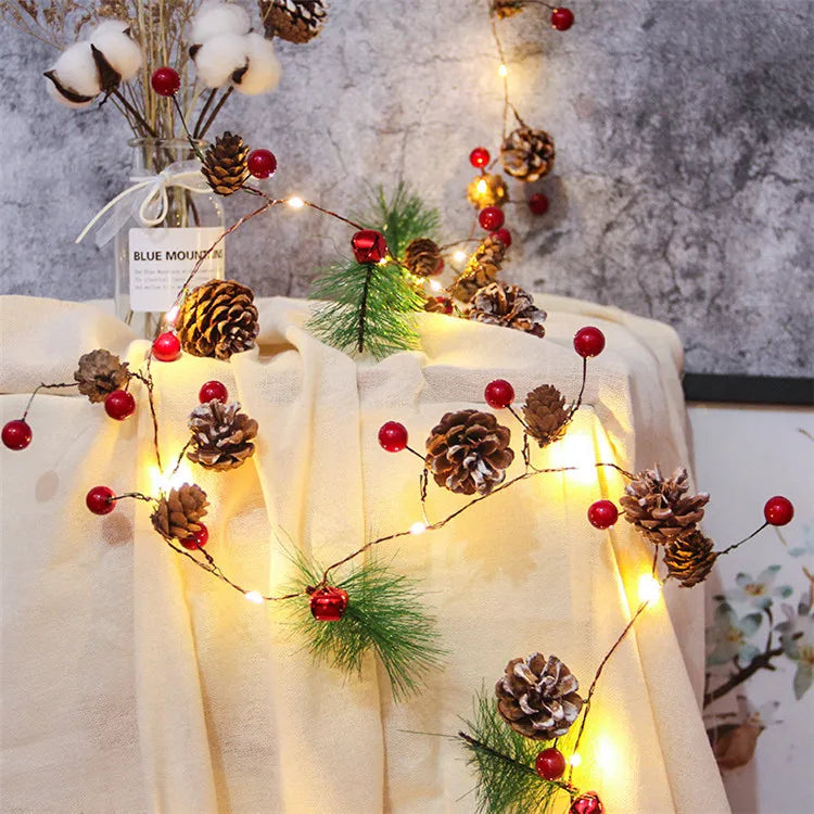 Cute Pine Cones LED String Lights Christmas Ornaments Wire Pine Cone String Light for Holiday Tree Bedroom Home Decor