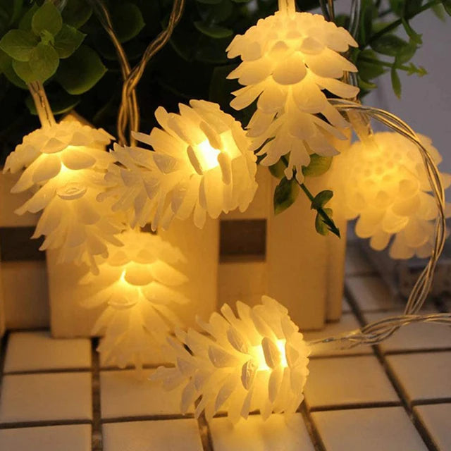 Christmas Fairy LED Pine Cones String Lights Battery Powered Lamp for Festival Party New Year Room Wedding Garland Garden Decor