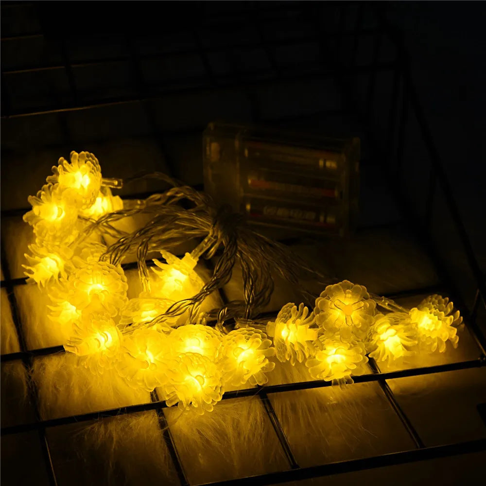 Christmas Fairy LED Pine Cones String Lights Battery Powered Lamp for Festival Party New Year Room Wedding Garland Garden Decor