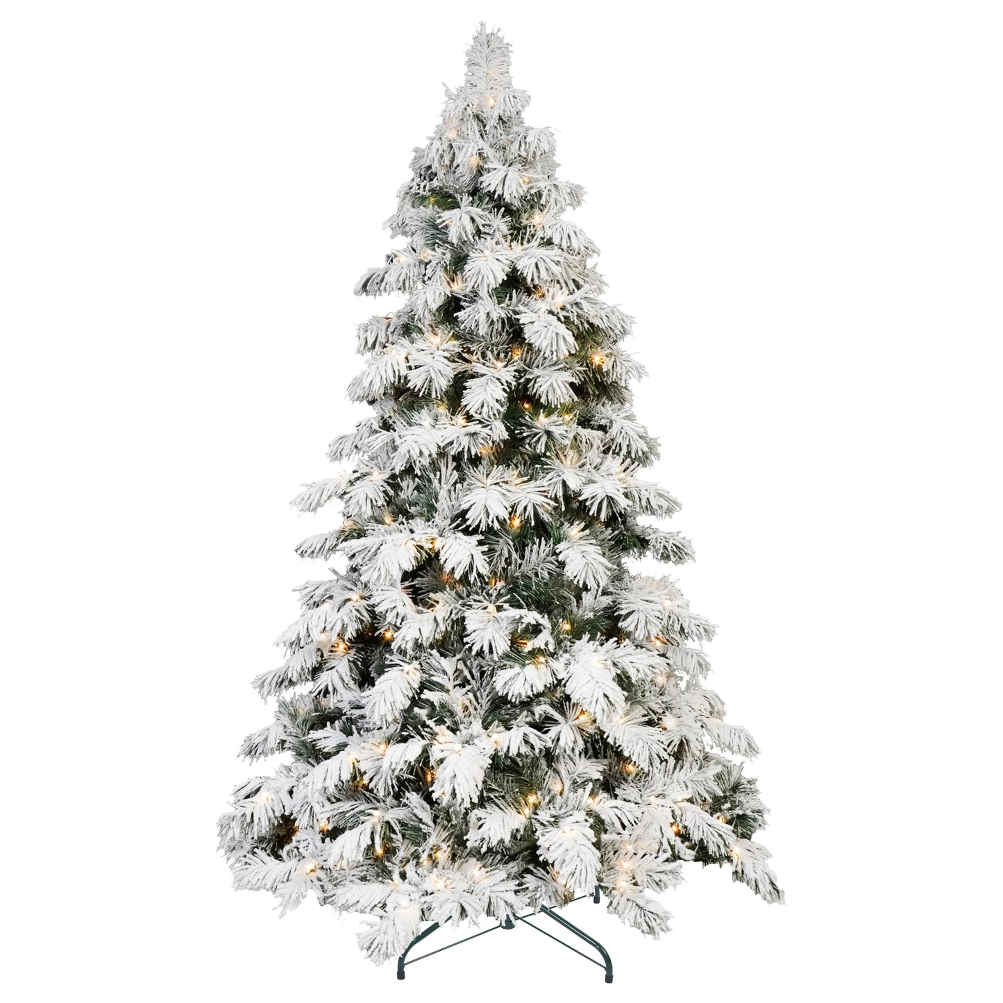 5/6/7/8 Feet Pre-installed Light Flocked Artificial Christmas Tree RGB Fully Pre-installed Light Christmas Tree Snow Flocked