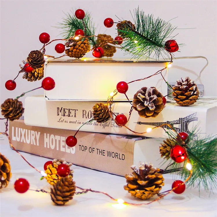 Cute Pine Cones LED String Lights Christmas Ornaments Wire Pine Cone String Light for Holiday Tree Bedroom Home Decor