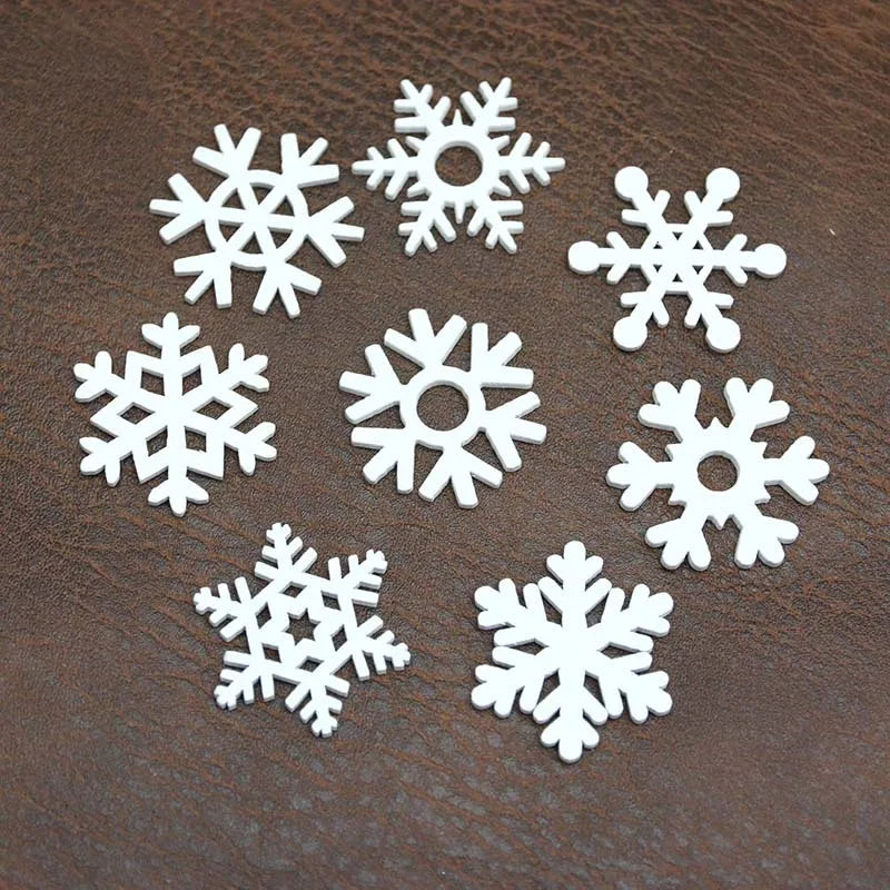 35mm White Wooden Snowflakes Mix Shape Christmas Ornaments Tree Pendants New Year Home Decorations 50pcs/pack