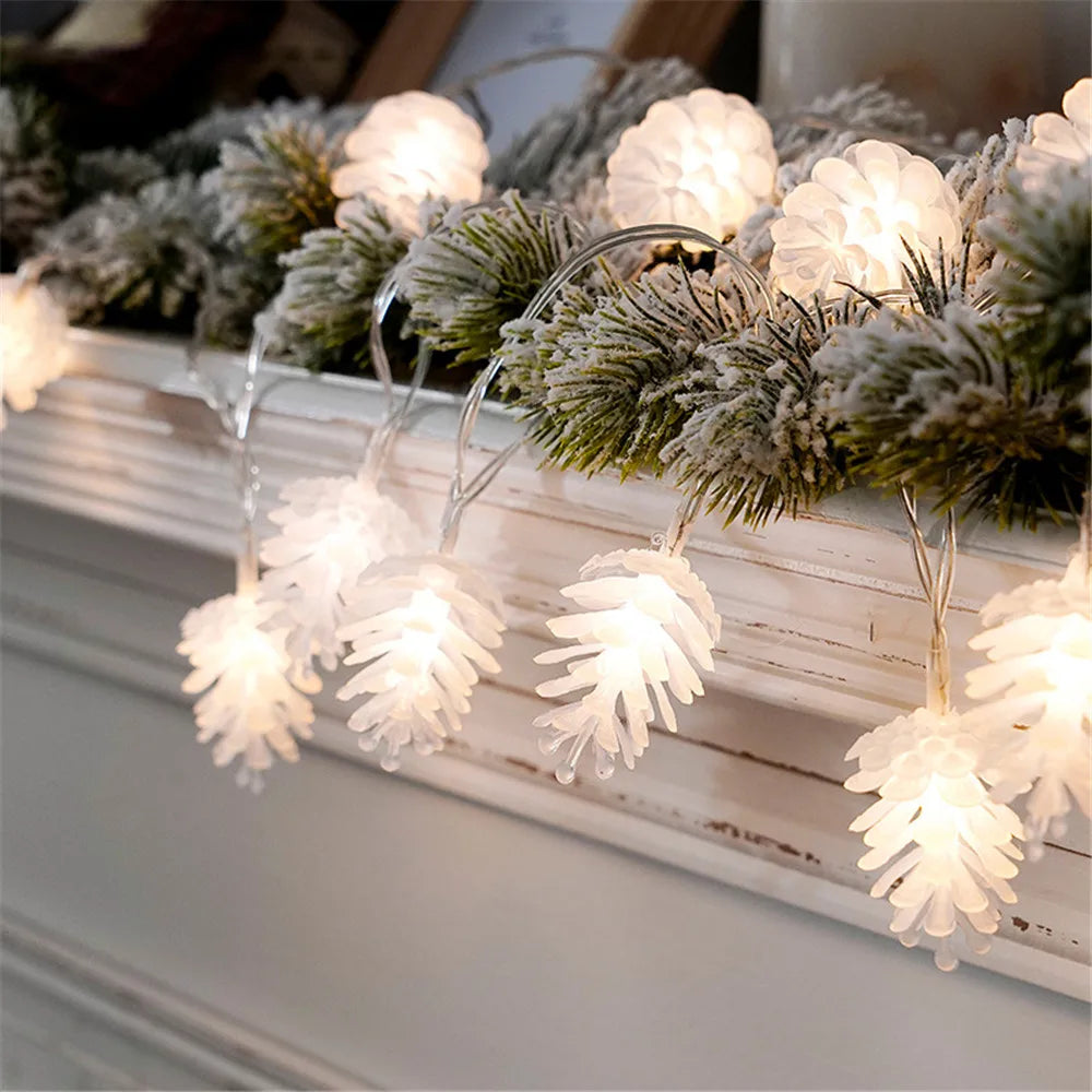 Christmas Fairy LED Pine Cones String Lights Battery Powered Lamp for Festival Party New Year Room Wedding Garland Garden Decor