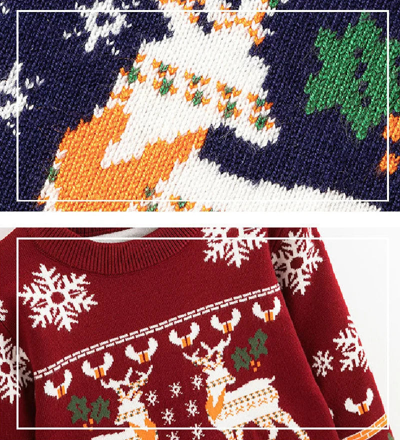 Christmas Knit Sweater Winter Kids Cartoon Print Pullover Autumn Boys Girls Cotton Warm Knitwear 2-6 Years