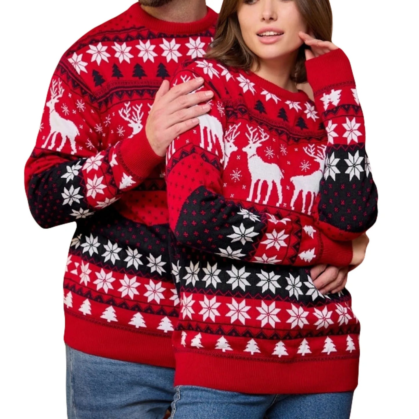 Christmas Jumpers for Women Men Couples Unisex Ugly Sweater Xmas Reindeer Printed Knitted Pullover Santa Holiday Sweatshirt Top