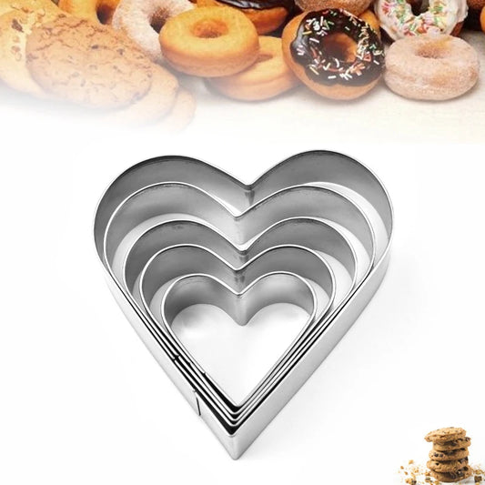 5 Piece Heart Shaped Cookie Cutter Set Valentine Cookie Cutter Stainless Steel Heart Cutter Valentine's Day Gift
