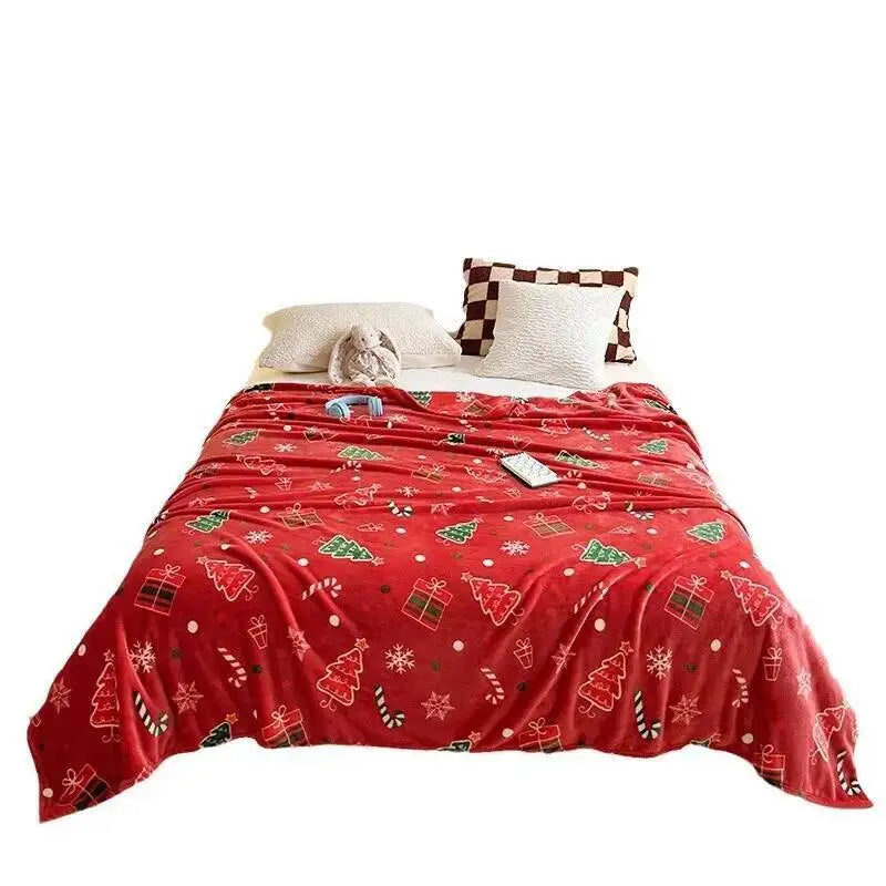 Christmas Thickened Flannel Blanket Red Coral plush Blanket Air-conditioned Blanket Gift Modern and Simple Polyester