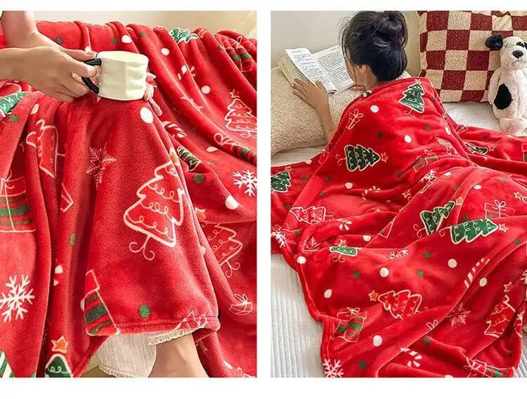 Christmas Thickened Flannel Blanket Red Coral plush Blanket Air-conditioned Blanket Gift Modern and Simple Polyester
