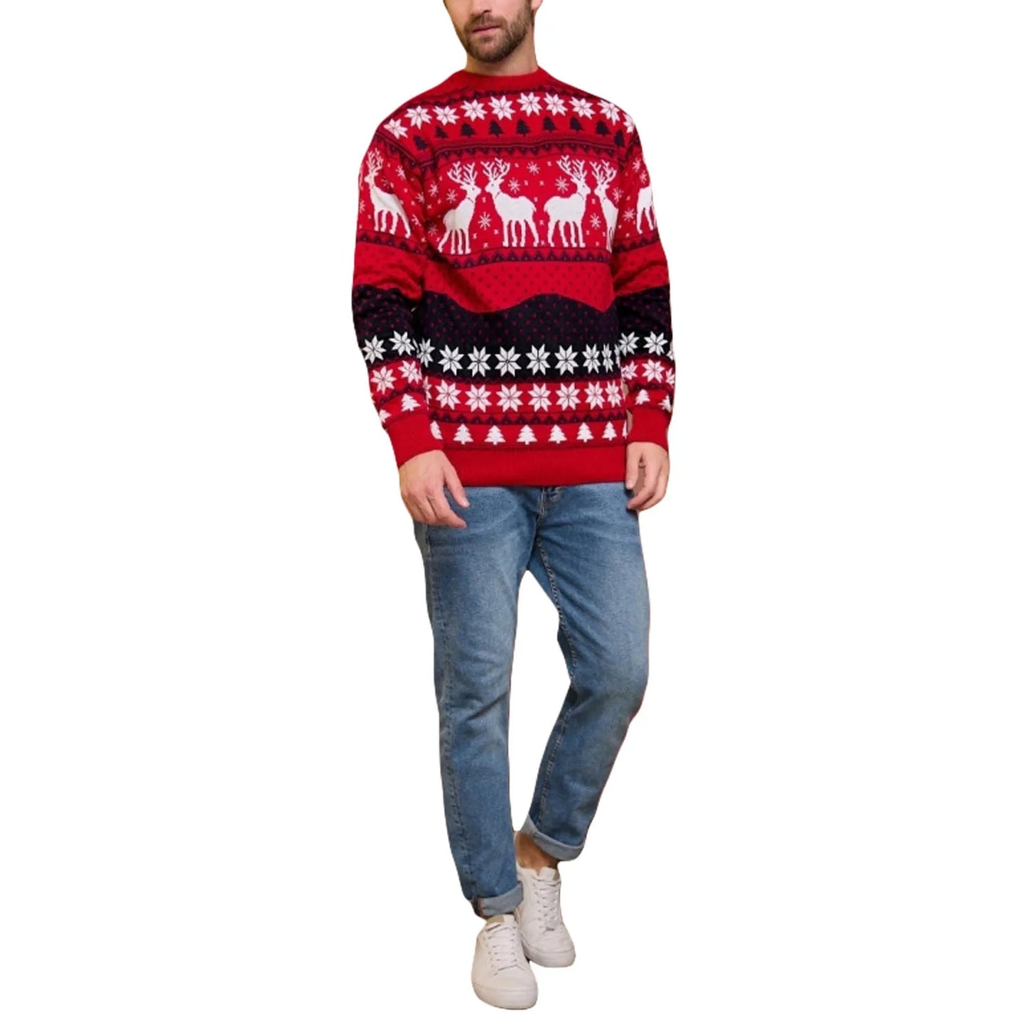 Christmas Jumpers for Women Men Couples Unisex Ugly Sweater Xmas Reindeer Printed Knitted Pullover Santa Holiday Sweatshirt Top
