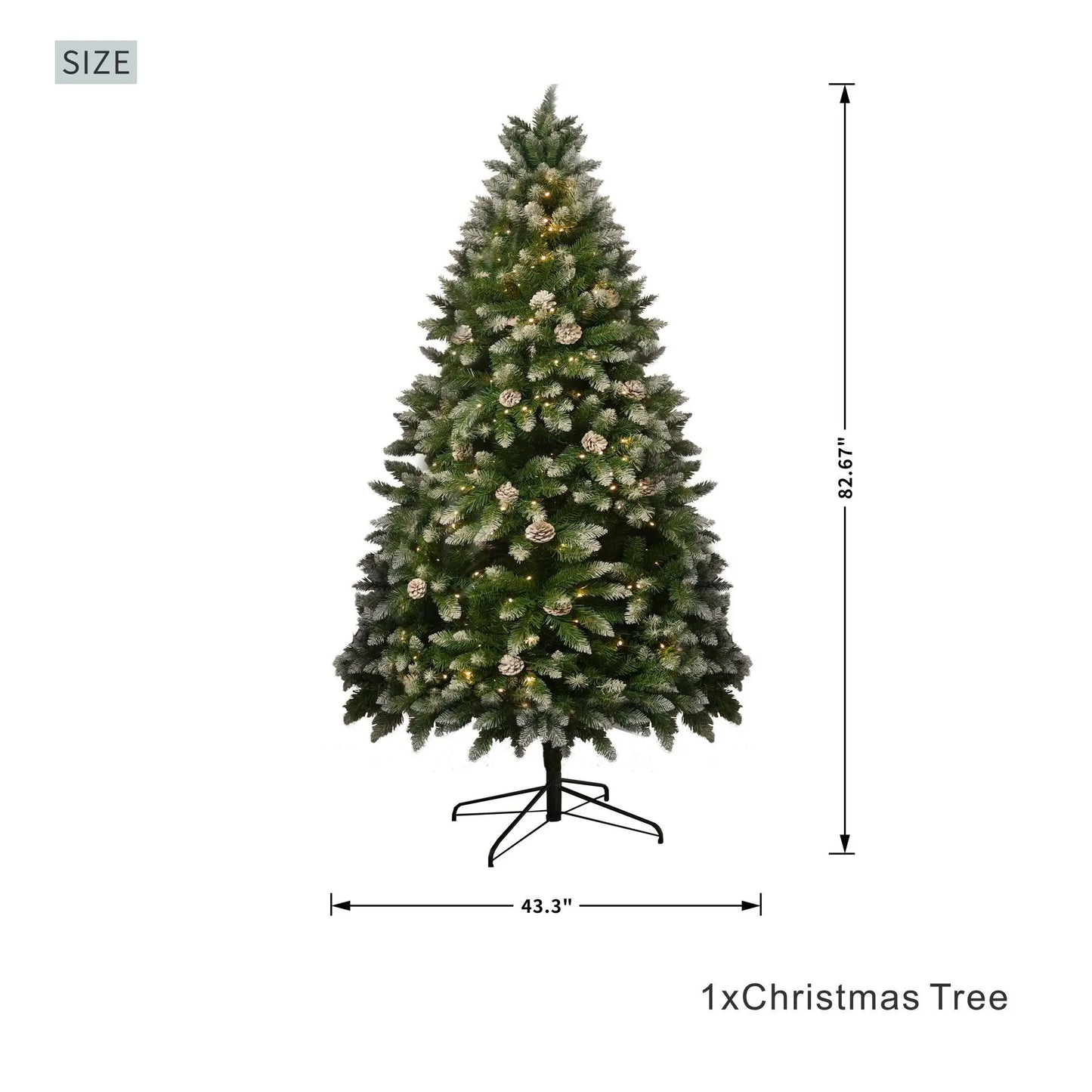 7FT Snow-Frosted Christmas Tree with Pine Cones and 500 Warm White LED Lights