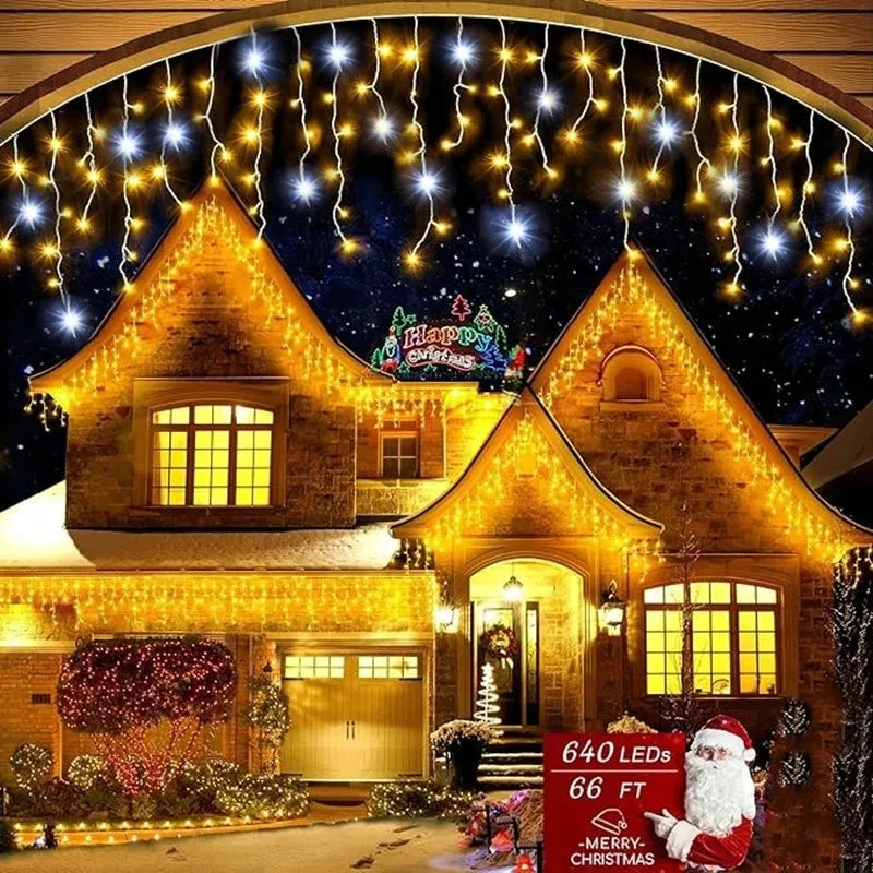 2025 Christmas Lights Street Garland Led Icicle Curtain Lights White Flash Outdoor Festoon Fairy Light Wedding New Year Decor