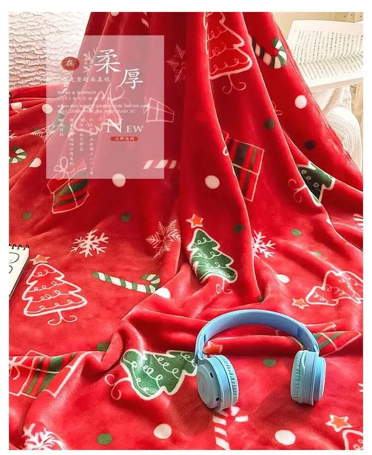 Christmas Thickened Flannel Blanket Red Coral plush Blanket Air-conditioned Blanket Gift Modern and Simple Polyester