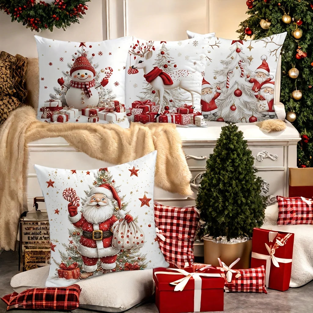 Christmas Cushion Covers Four-piece Set Festive Atmosphere Suitable for Parties Holidays and Daily Decoration
