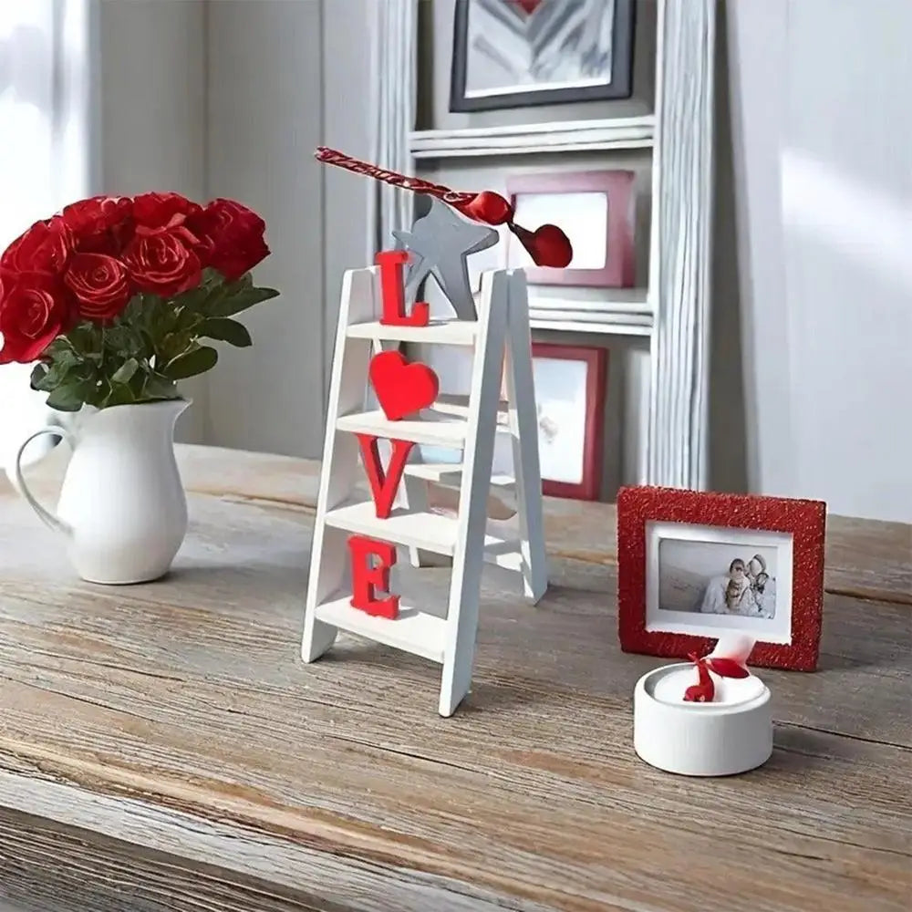 2025 New Valentine Wooden Ladder Love Valentine's Day Decor Ladder Acrylic Love Ladder Valentine Ladder Tabletop Decoration