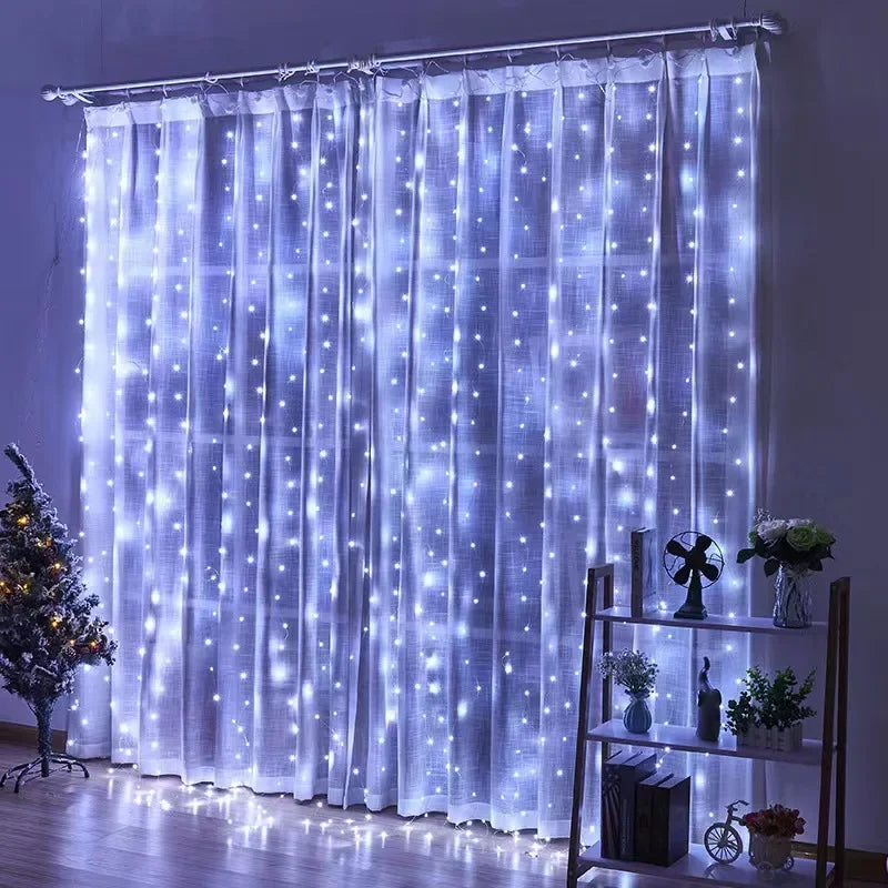 Christmas Lights LED Fairy String Curtain Lights 8 Mode Remote USB Festoon Christmas Decor For Home Holiday New Year Lamp