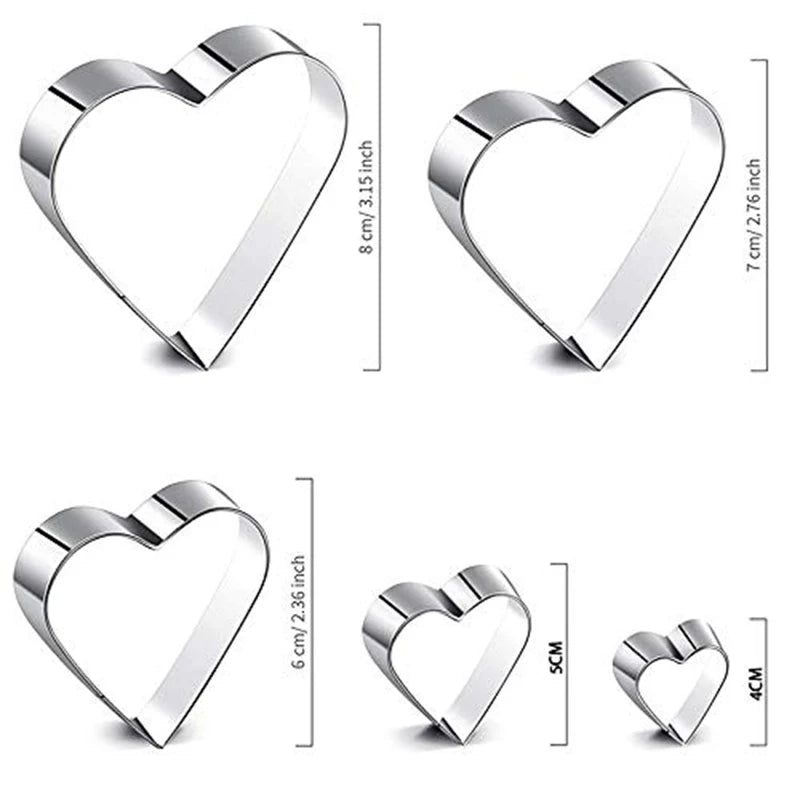 5 Piece Heart Shaped Cookie Cutter Set Valentine Cookie Cutter Stainless Steel Heart Cutter Valentine's Day Gift