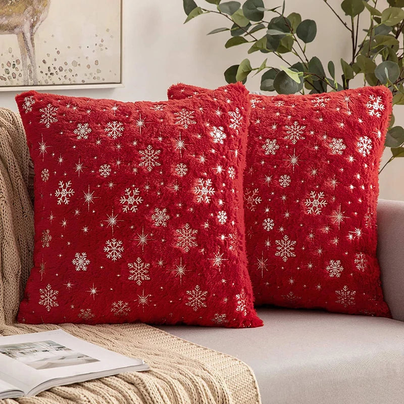 Christmas Cushion Cover 43x43cm Plush Fur Snowflake Print Cushion Covers Decorative Pillow Cover for Sofa Livingroom Home Decor