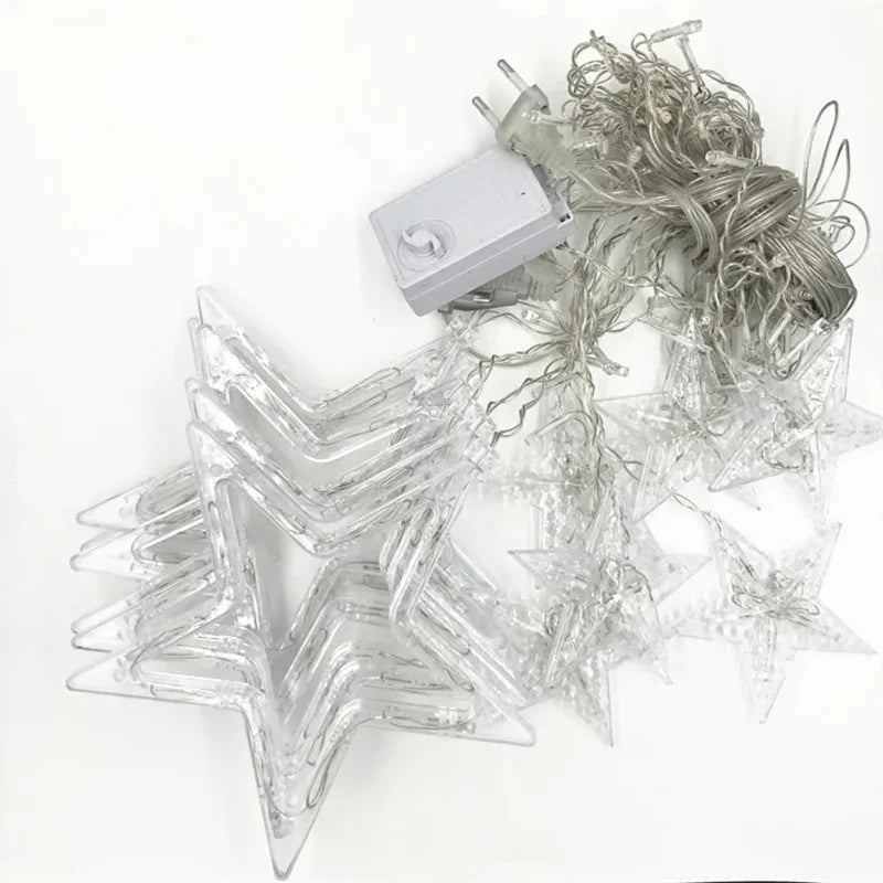 Christmas Lights AC 220V EU Plug Romantic Fairy Star LED Curtain String Lighting For Holiday Wedding Garland Party Decoration