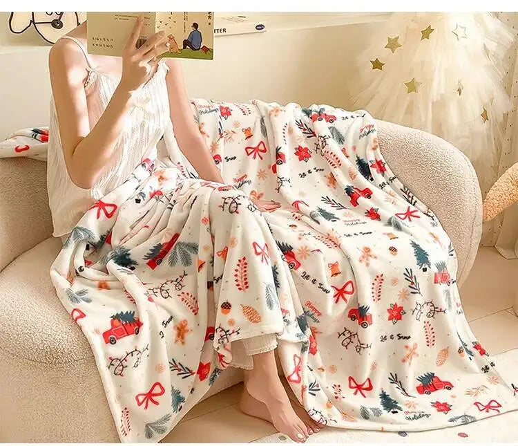 Christmas Thickened Flannel Blanket Red Coral plush Blanket Air-conditioned Blanket Gift Modern and Simple Polyester